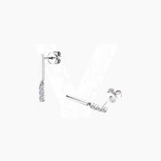Moissanite bar drop earrings in white gold vermeil, angled view.