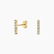 Moissanite bar stud earrings in yellow gold vermeil, front and side views.