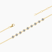 Moissanite bezel half tennis bracelet in yellow gold vermeil, clasp detail.