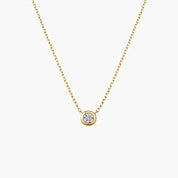 Moissanite bezel pendant necklace in yellow gold vermeil, front view.