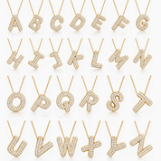 Moissanite bubble initial necklace in yellow gold vermeil, alphabet pendant options.