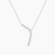 Moissanite cascade pendant necklace in white gold vermeil, full product view.