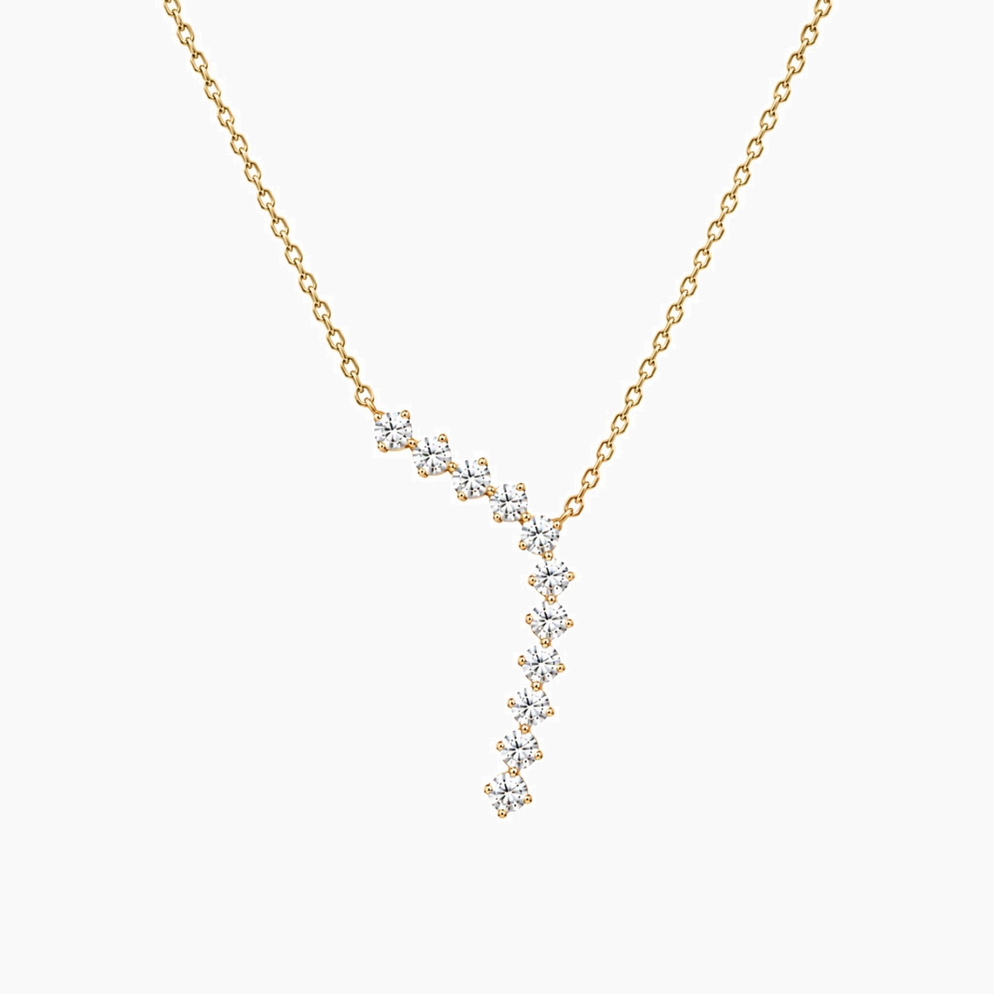 Moissanite cascade pendant necklace in yellow gold vermeil, full product view.