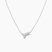 Moissanite cluster necklace in white gold vermeil, front view.
