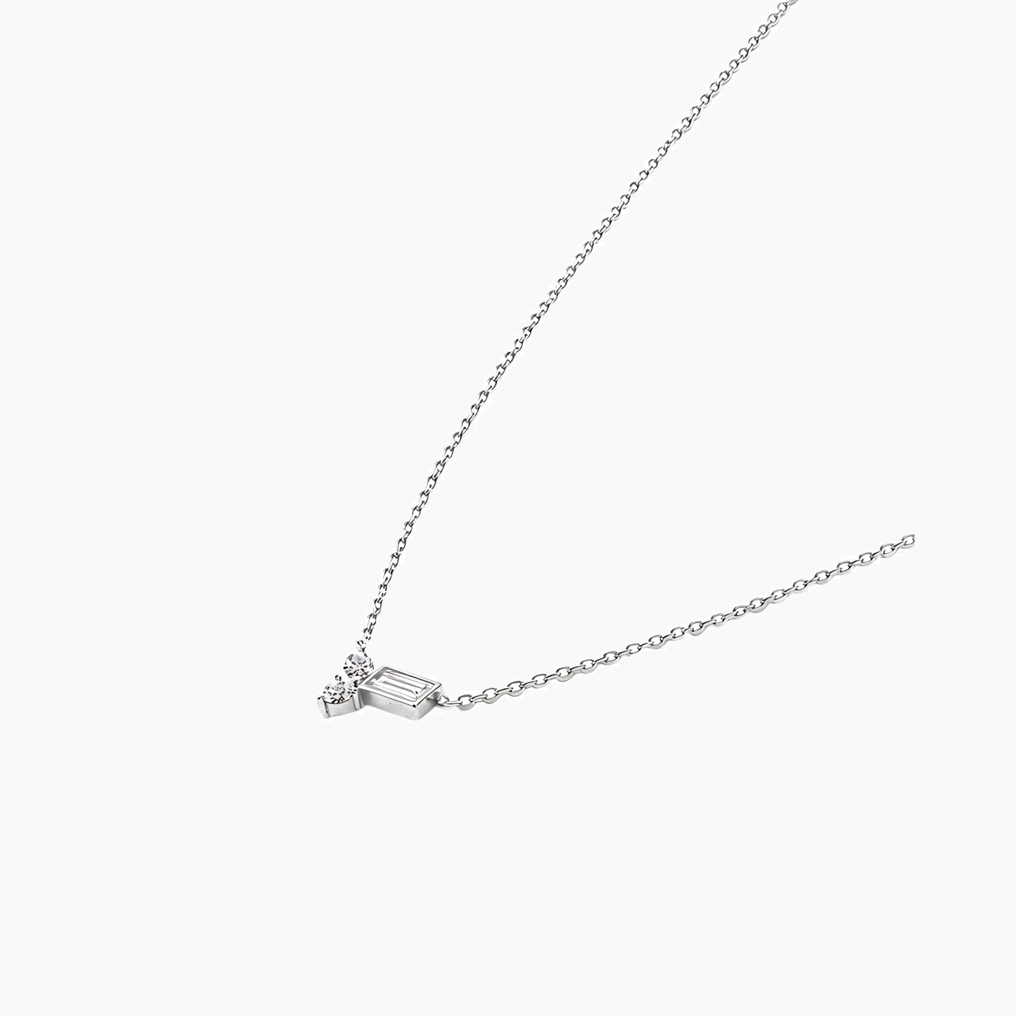 Moissanite cluster necklace in white gold vermeil, side view.