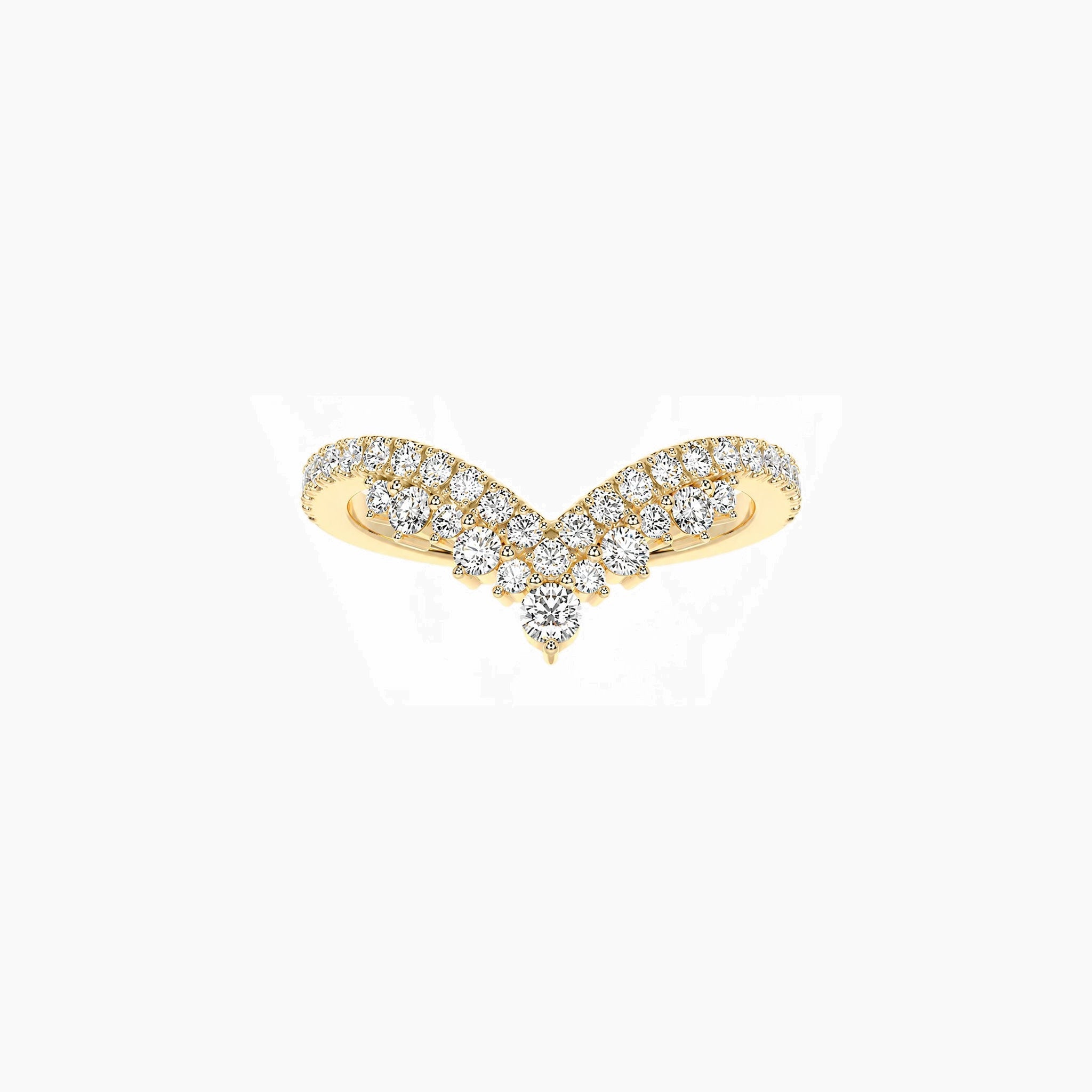 Moissanite crown ring in yellow gold vermeil, front view.