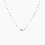 Moissanite duo necklace in white gold vermeil, front view.