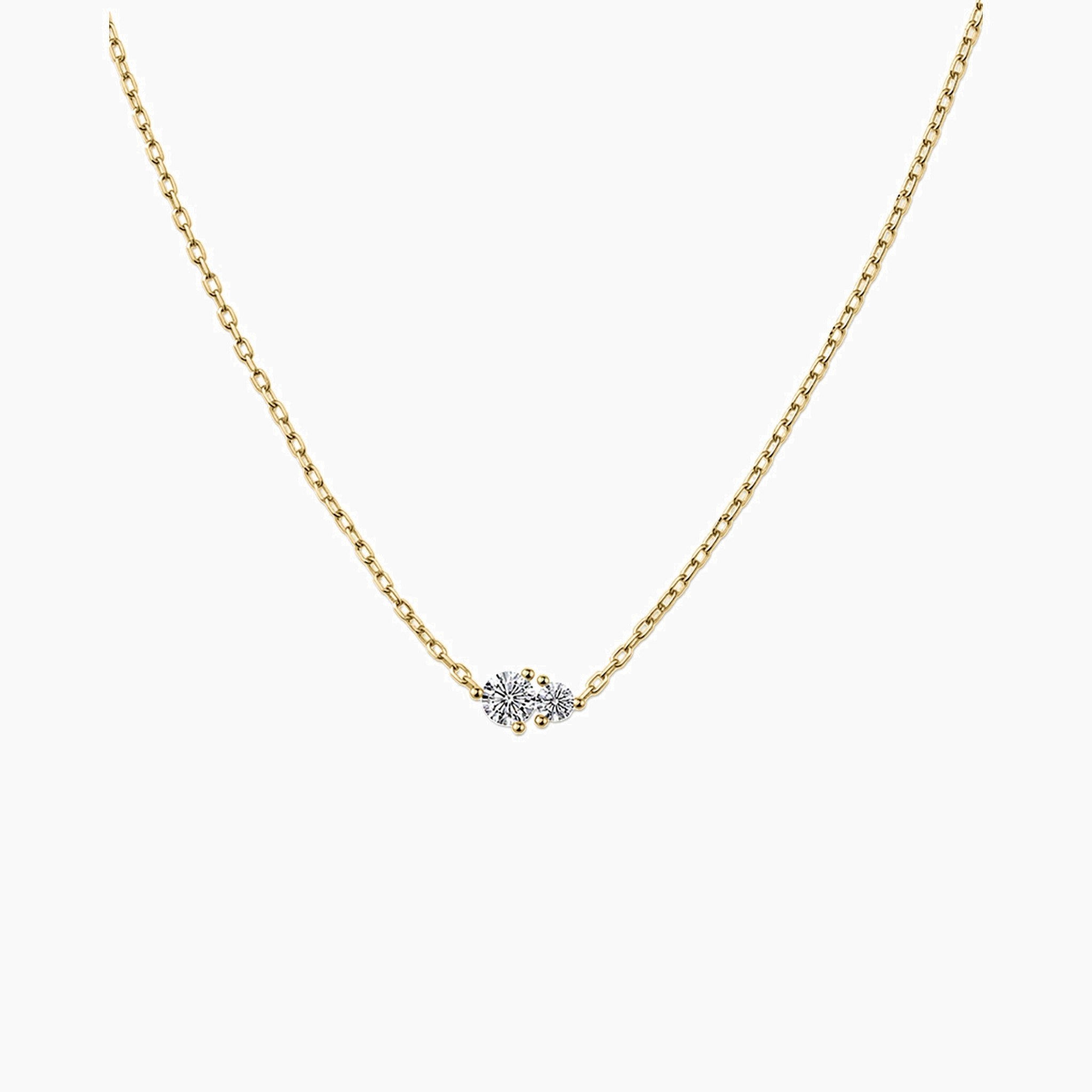 Moissanite duo necklace in yellow gold vermeil, front view.