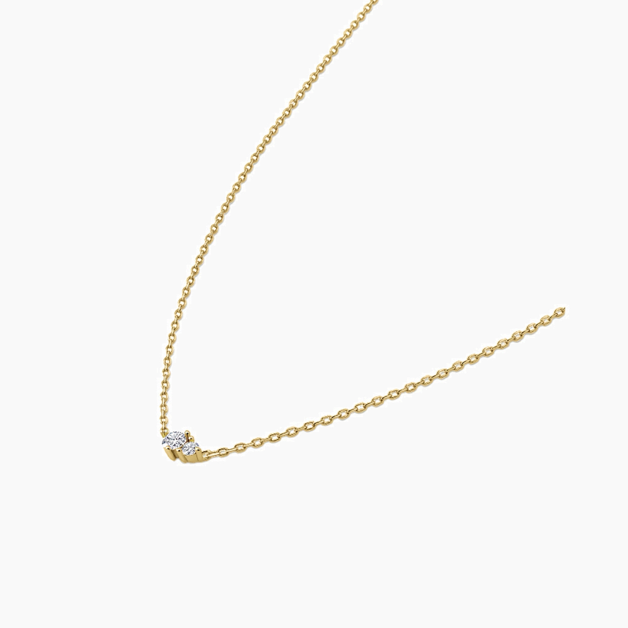 Moissanite duo necklace in yellow gold vermeil, side view.