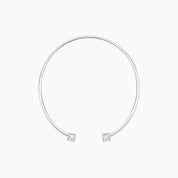 Moissanite flexible cuff bracelet in white gold vermeil, back view.