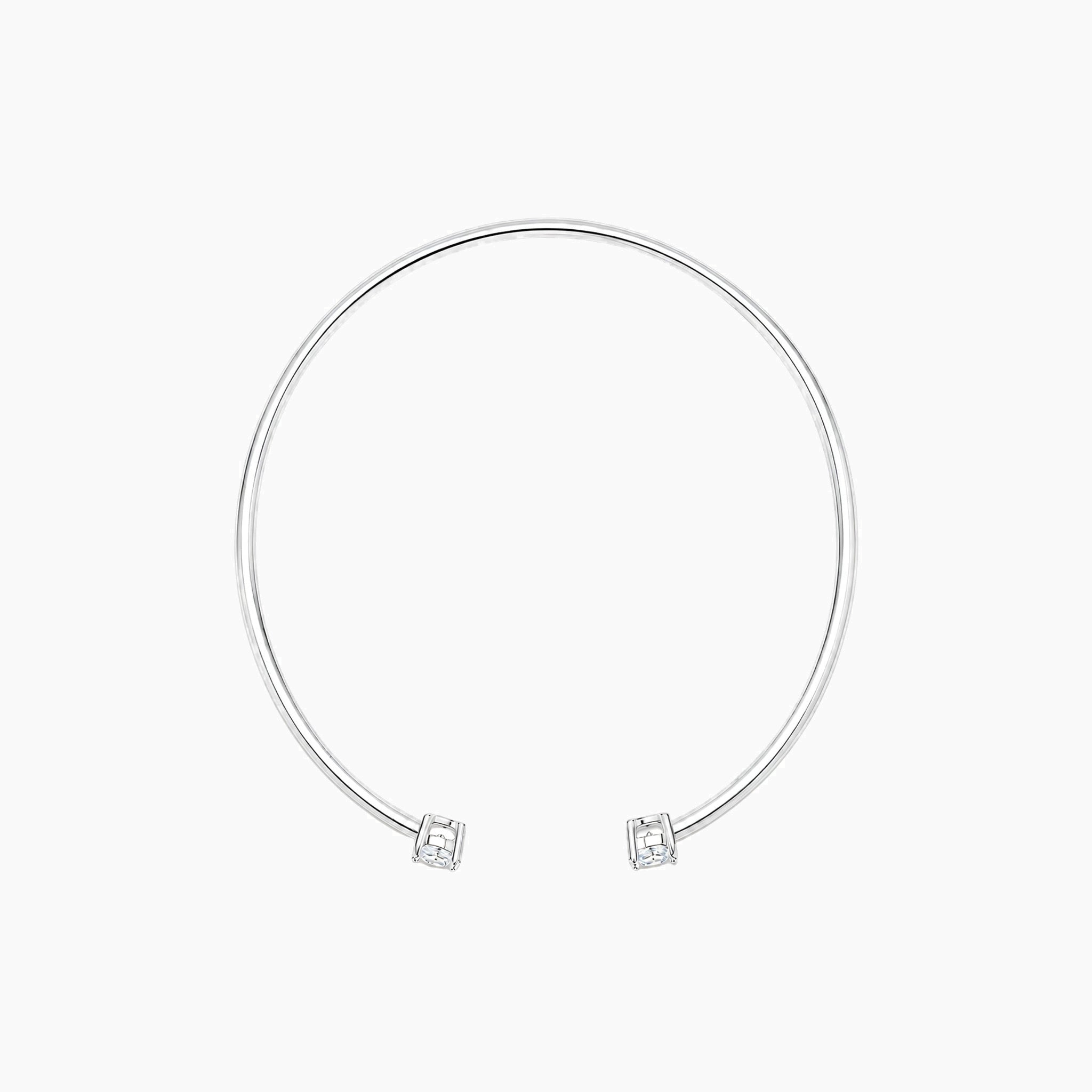 Moissanite flexible cuff bracelet in white gold vermeil, back view.