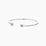 Moissanite flexible cuff bracelet in white gold vermeil, full product view.