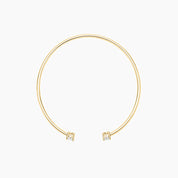 Moissanite flexible cuff bracelet in yellow gold vermeil, back view.