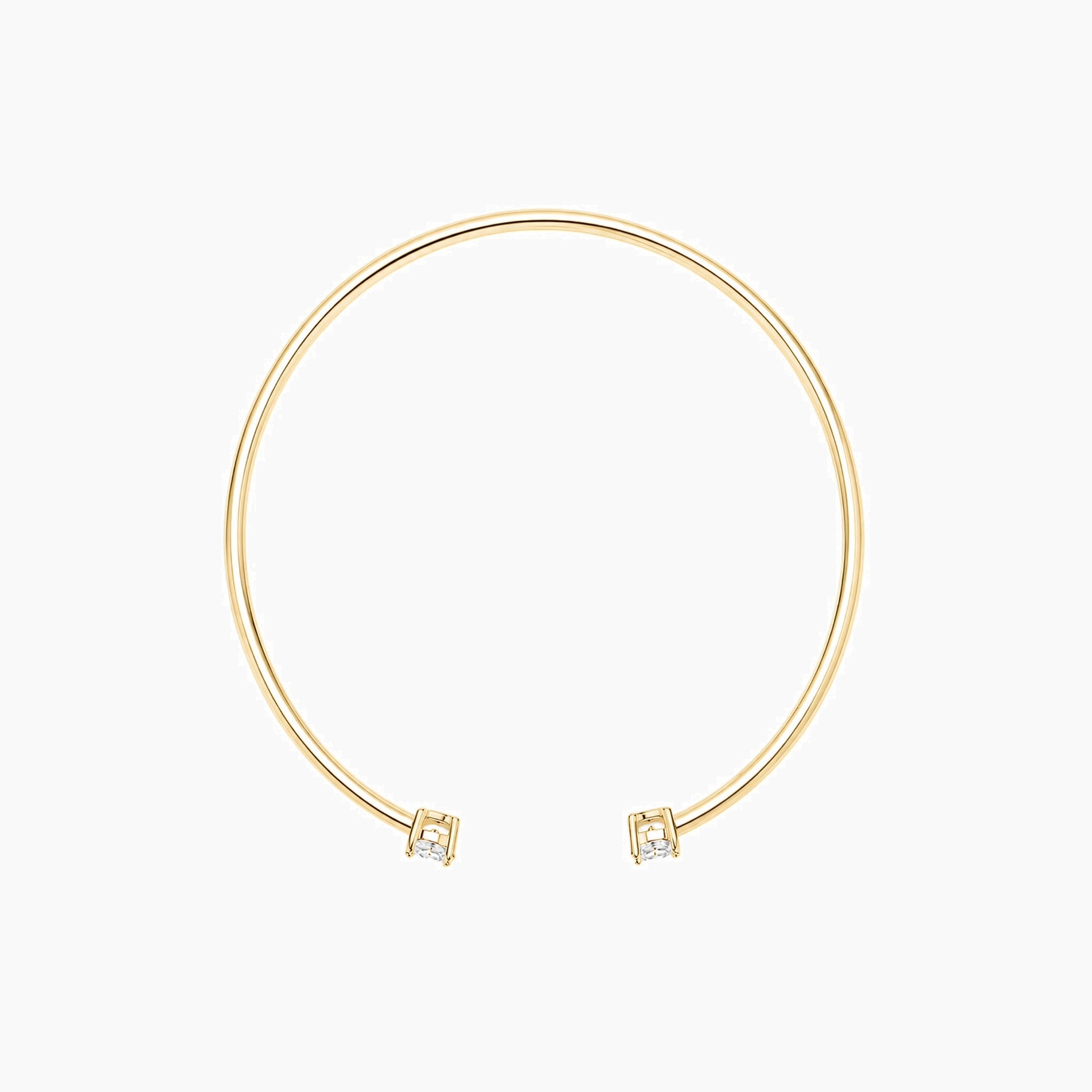 Moissanite flexible cuff bracelet in yellow gold vermeil, back view.