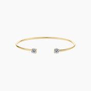 Moissanite flexible cuff bracelet in yellow gold vermeil, full product view.