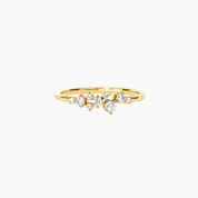 Moissanite floating cluster ring in yellow gold vermeil, front view.
