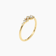 Moissanite floating cluster ring in yellow gold vermeil, side view.