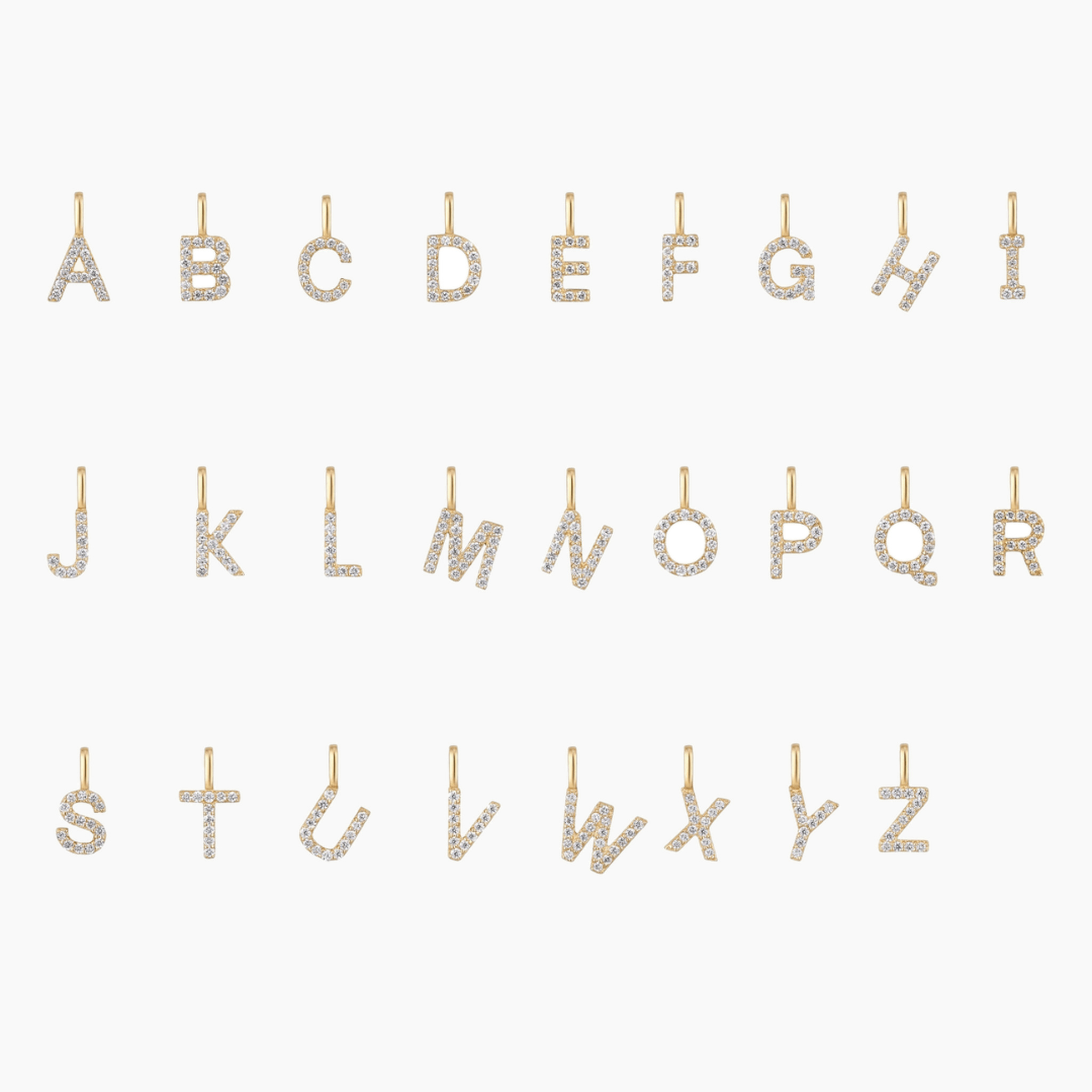 Moissanite initial necklace in yellow gold vermeil, alphabet pendant options.