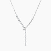 Moissanite lariat necklace in white gold vermeil, full product view.