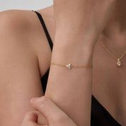 Moissanite lotus bracelet worn on the wrist.