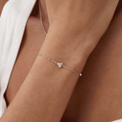 Moissanite lotus bracelet worn on the wrist.