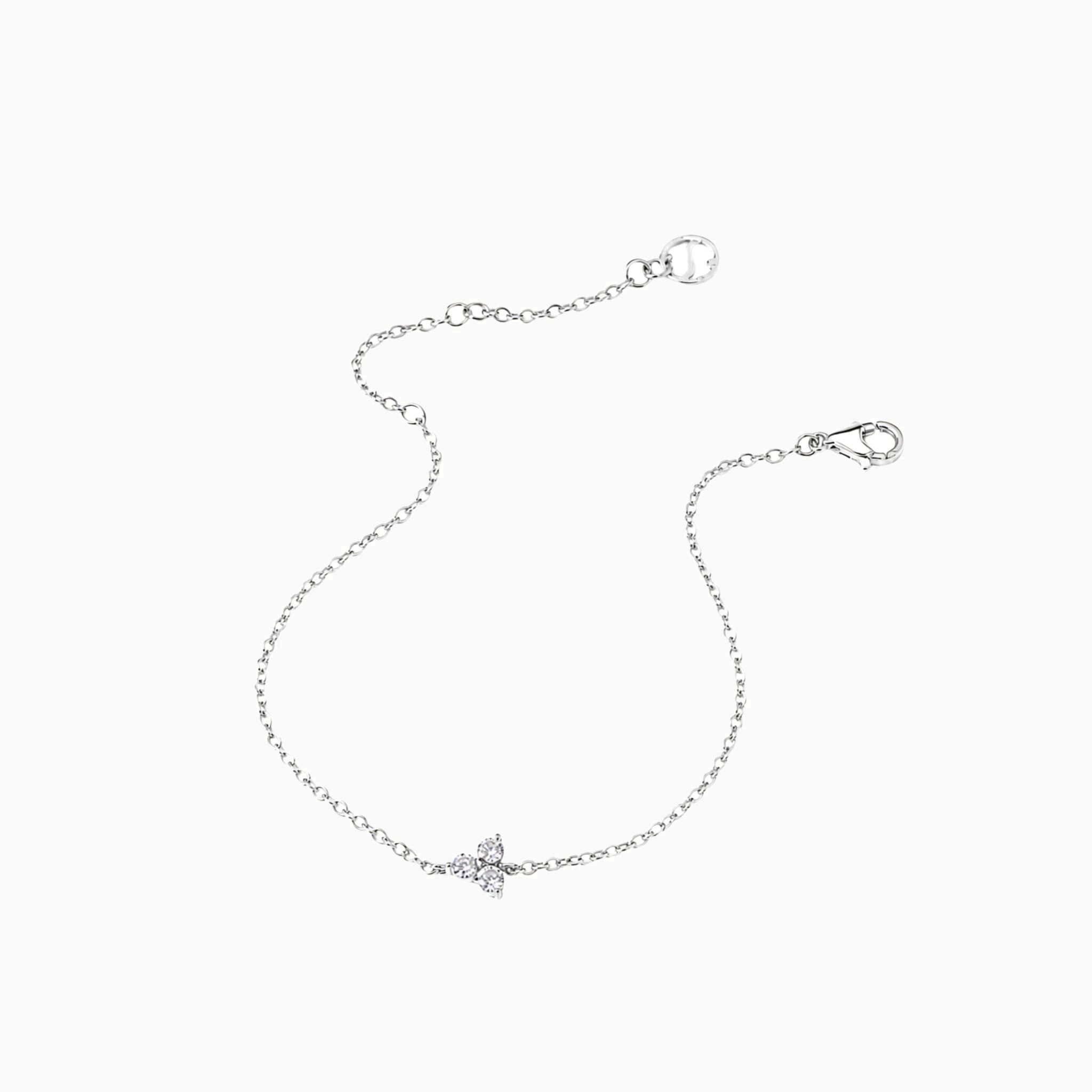 Moissanite lotus bracelet in white gold vermeil, open view showing the closure.