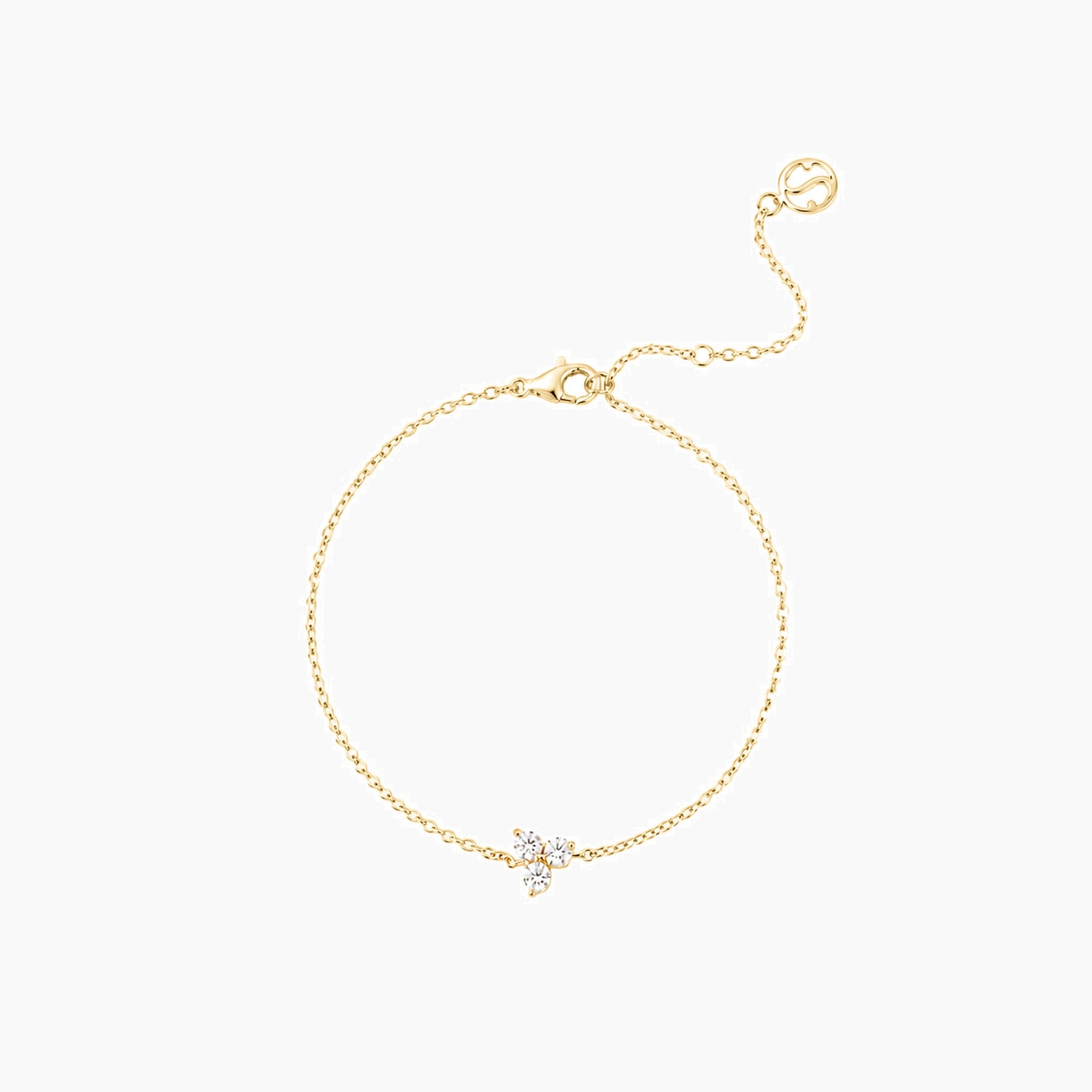 Moissanite lotus bracelet in yellow gold vermeil, full product view.
