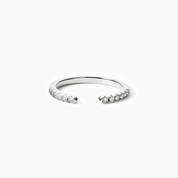 Moissanite open ring in white gold vermeil, front view.