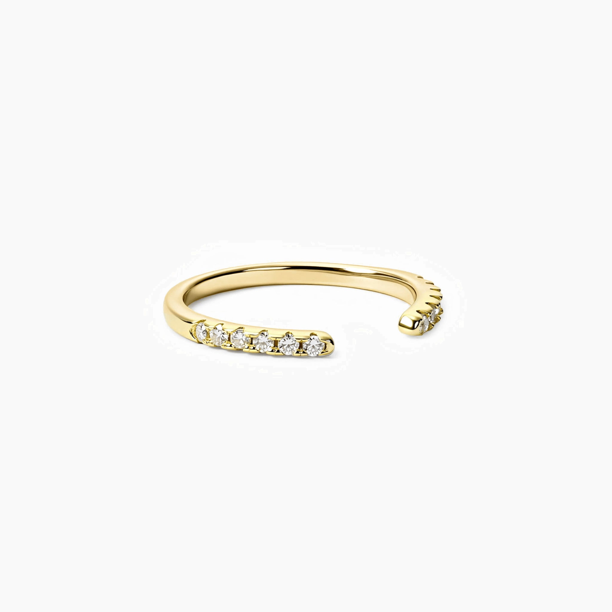 Moissanite open ring in yellow gold vermeil, front view.