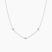 Moissanite satellite necklace in white gold vermeil, front view.