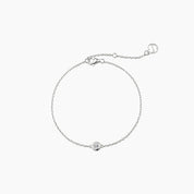 Moissanite solitaire bracelet in white gold vermeil, full product view.