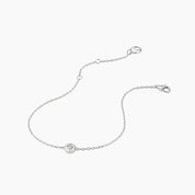 Moissanite solitaire bracelet in white gold vermeil, open view showing the closure.