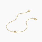 Moissanite solitaire bracelet in yellow gold vermeil, open view showing the closure.