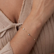 Moissanite station bracelet worn on the wrist.