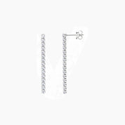 Moissanite tennis drop earrings in white gold vermeil, front and side views.