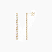 Moissanite tennis drop earrings in yellow gold vermeil, front and side views.