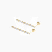 Moissanite tennis drop earrings in yellow gold vermeil, full product view.