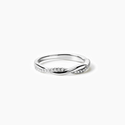 Moissanite twisted ring in white gold vermeil, front view.