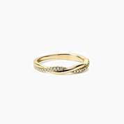 Moissanite twisted ring in yellow gold vermeil, front view.