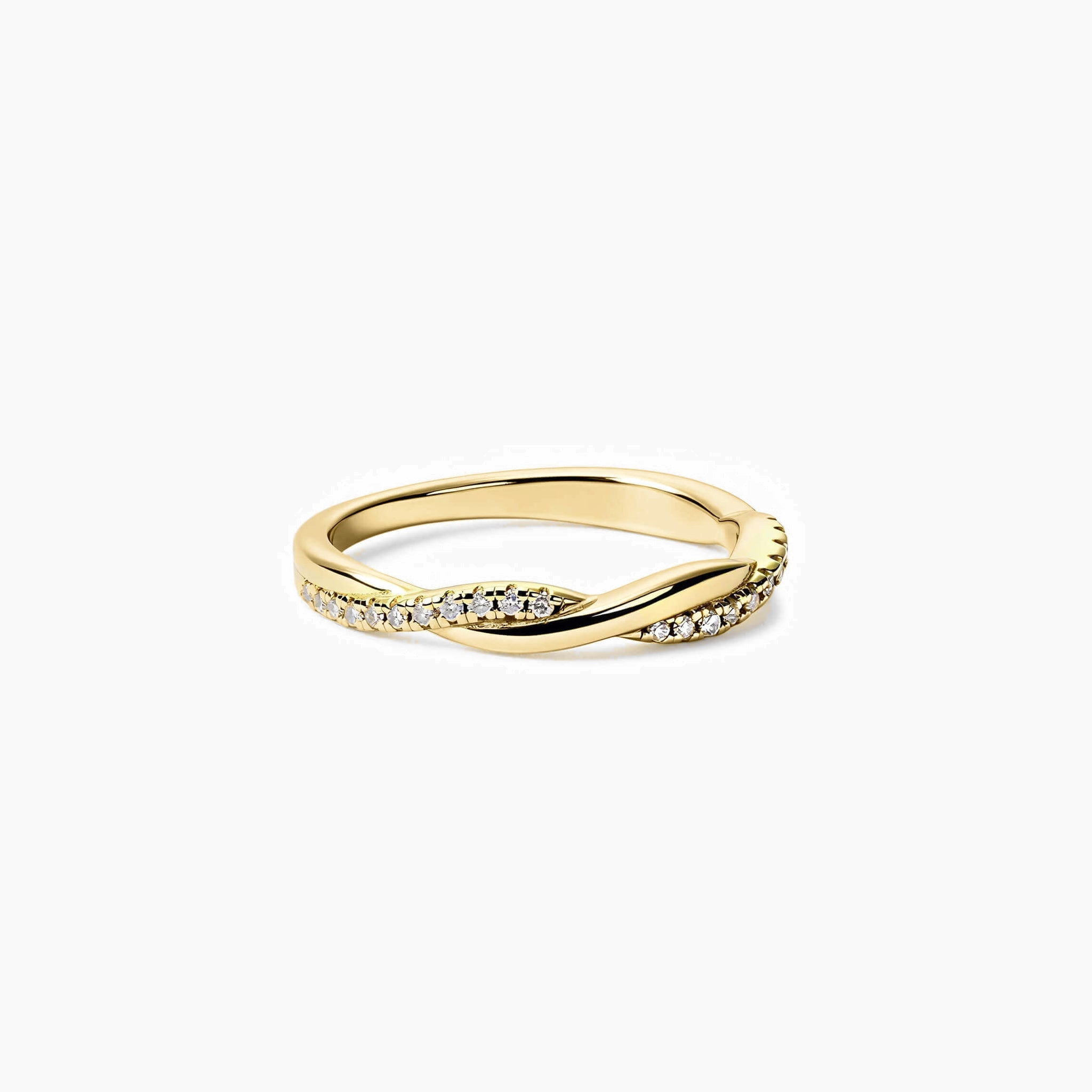 Moissanite twisted ring in yellow gold vermeil, front view.