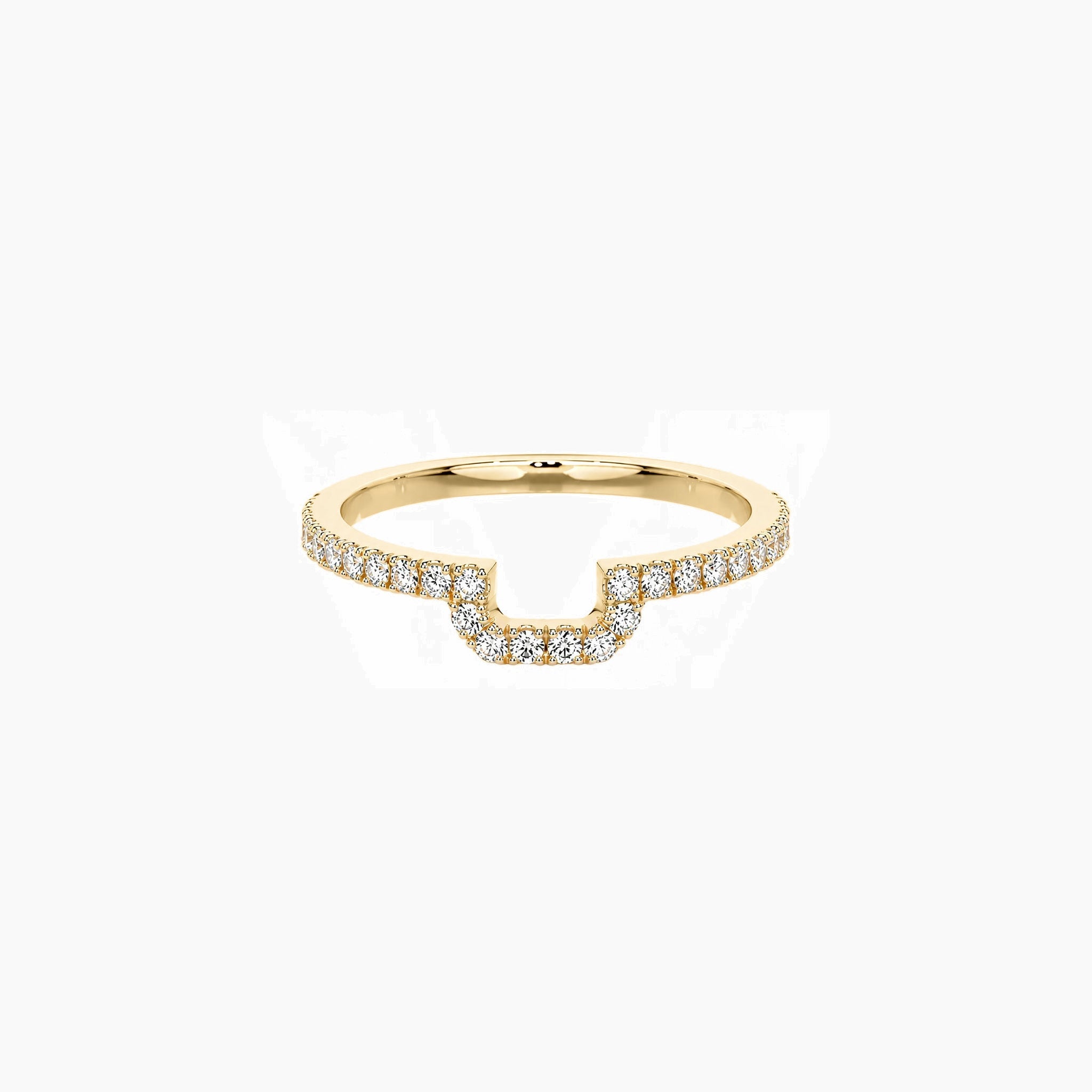 Moissanite u-shaped contour ring in yellow gold vermeil, front view.