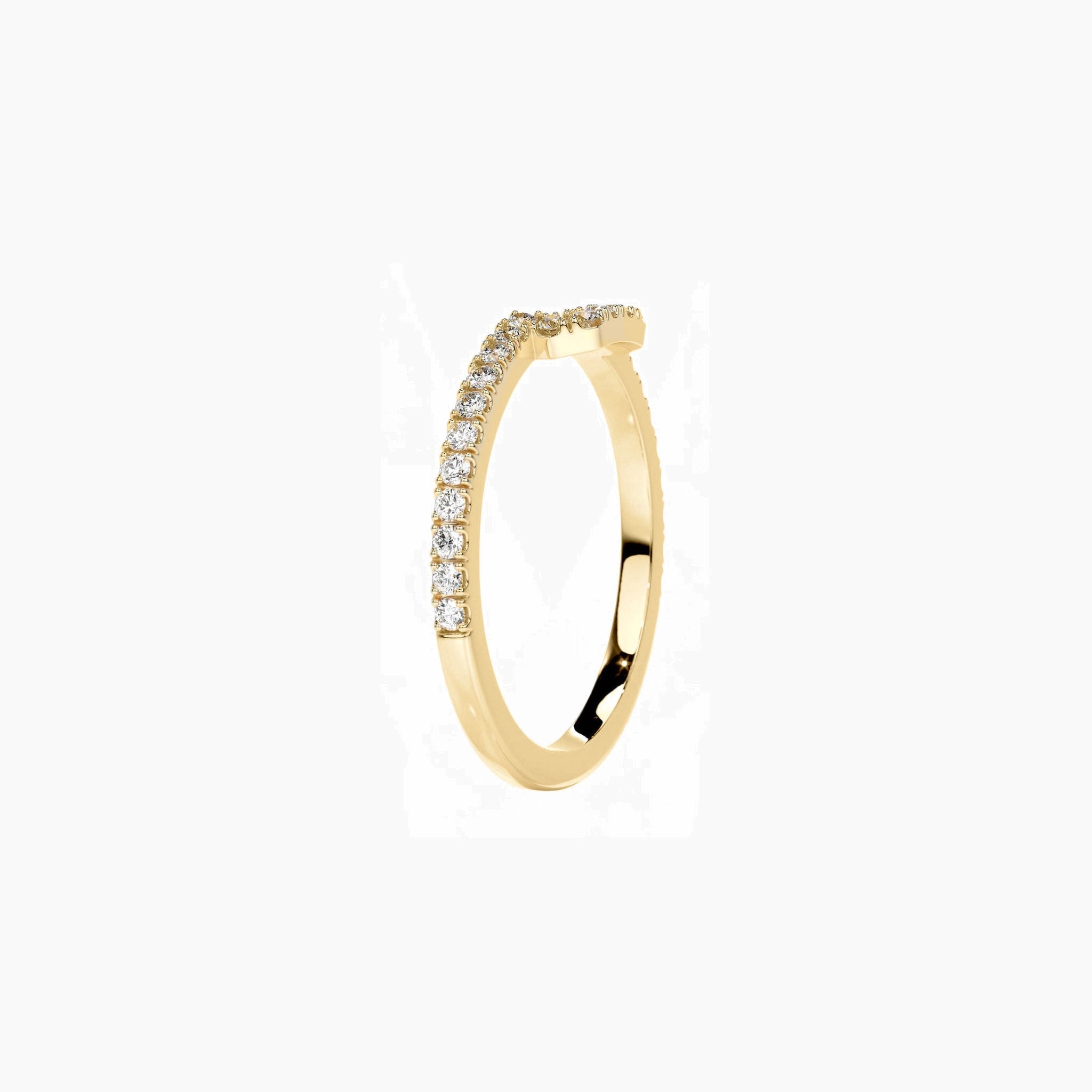 Moissanite u-shaped contour ring in yellow gold vermeil, side view.