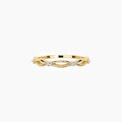 Moissanite vine ring in yellow gold vermeil, front view.