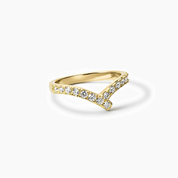 Moissanite wave ring in yellow gold vermeil, angled view.