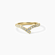 Moissanite wave ring in yellow gold vermeil, front view.
