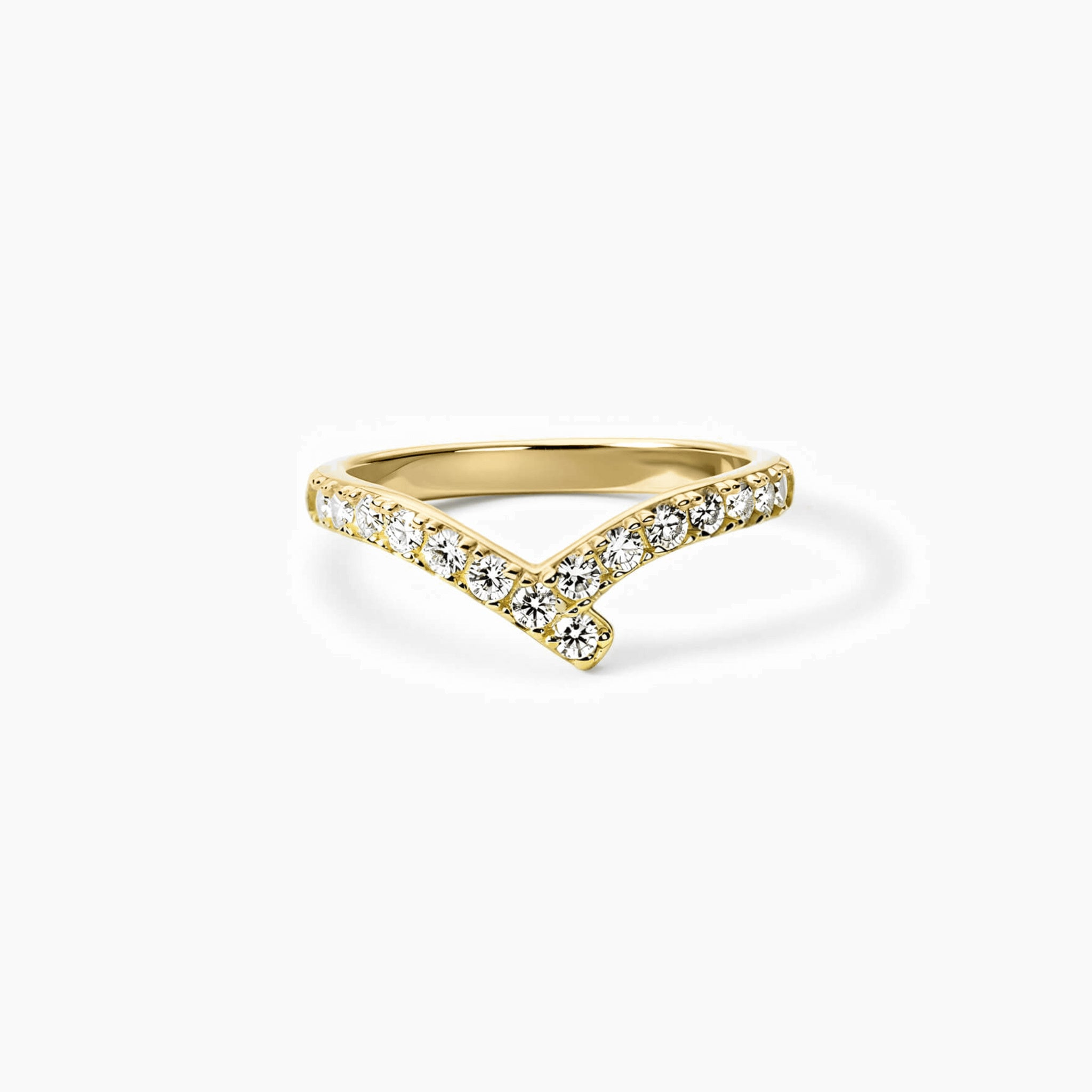 Moissanite wave ring in yellow gold vermeil, front view.