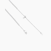 Multiway moissanite tennis choker and bracelet in white gold vermeil, clasp and chain-end detail.