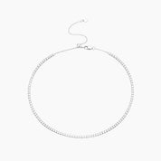 Multiway moissanite tennis choker and bracelet in white gold vermeil, full product view.