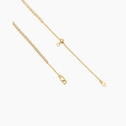 Multiway moissanite tennis choker and bracelet in yellow gold vermeil, clasp and chain-end detail.