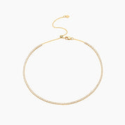 Multiway moissanite tennis choker and bracelet in yellow gold vermeil, full product view.